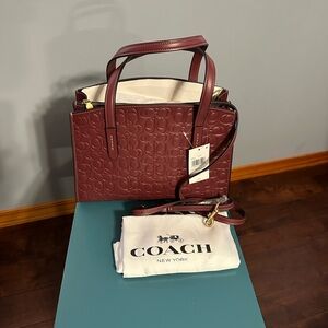 Coach Maroon Embossed Charlie Carryall Leather Satchel w/Dust Bag NWT